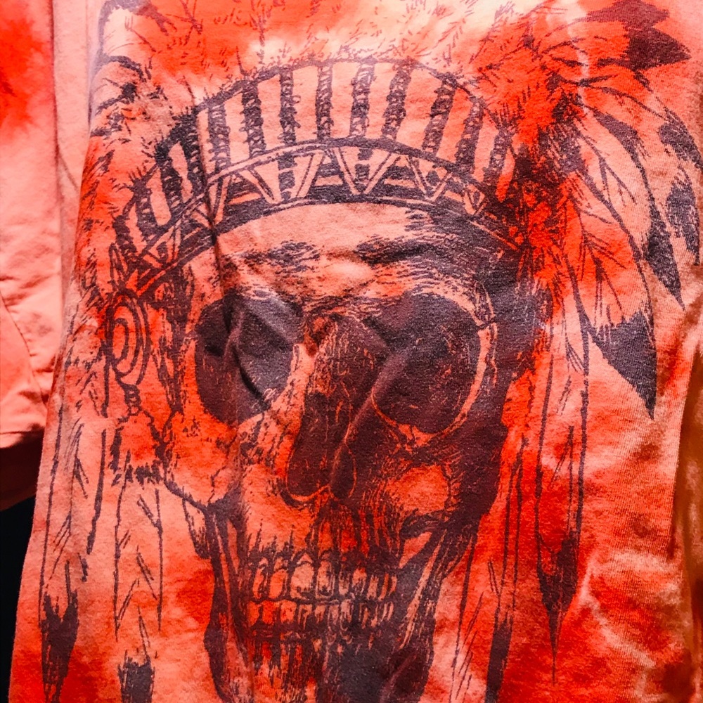 Orange Tie-dye Boho Tribal Feather Skull Crop Top
